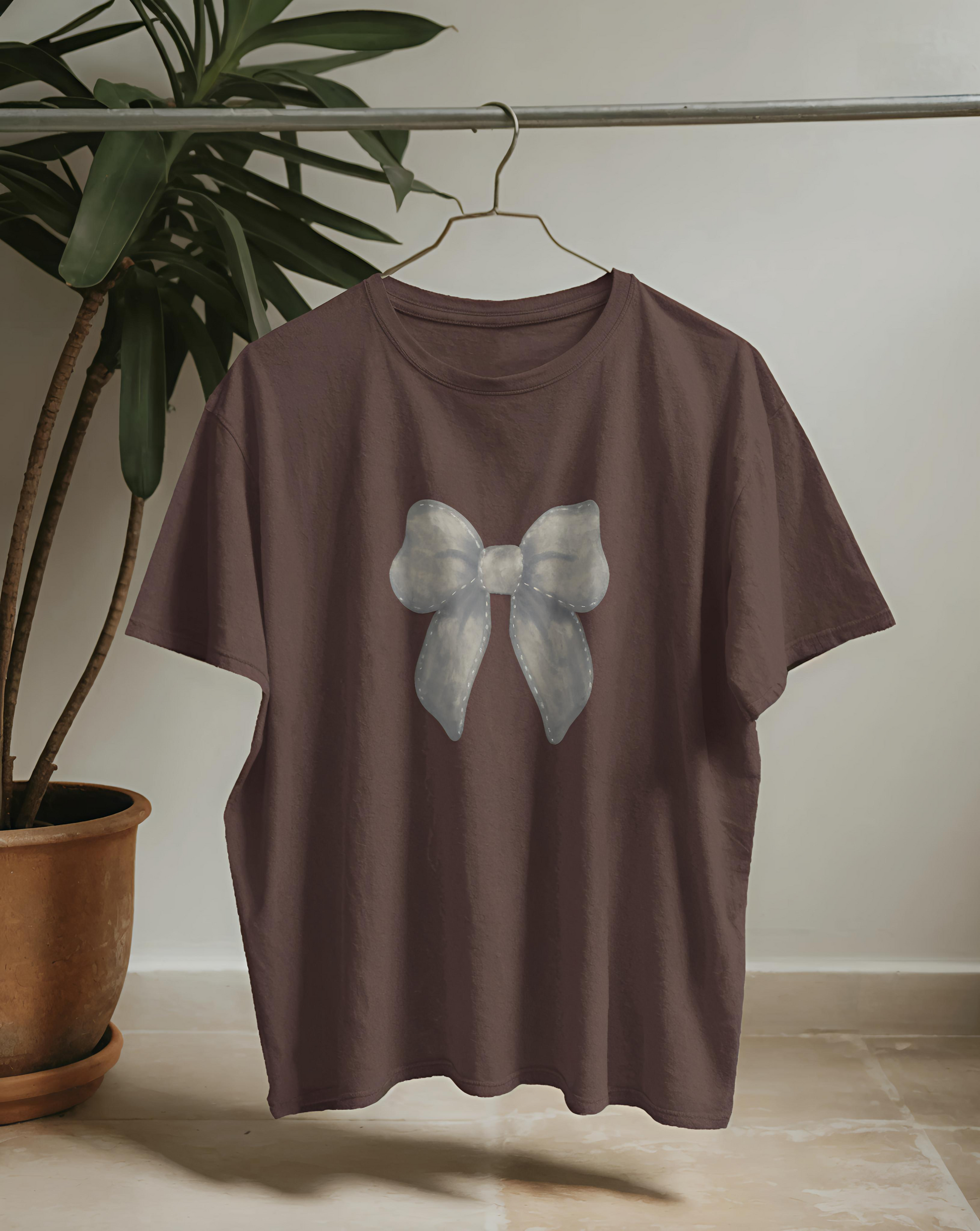 Grey Bow Tee – Chocolate Brown