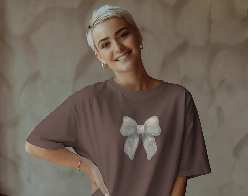 Grey Bow Tee – Chocolate Brown