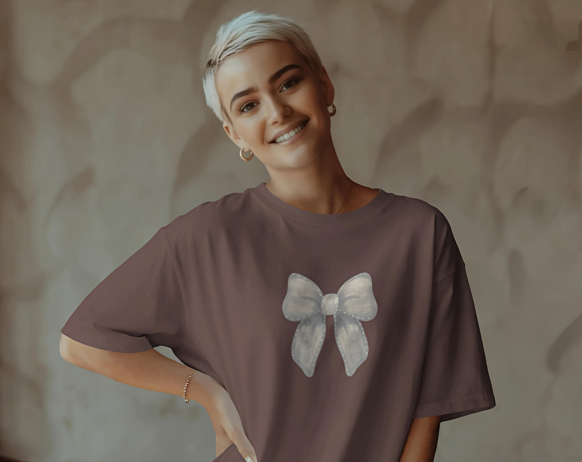 Grey Bow Tee – Chocolate Brown