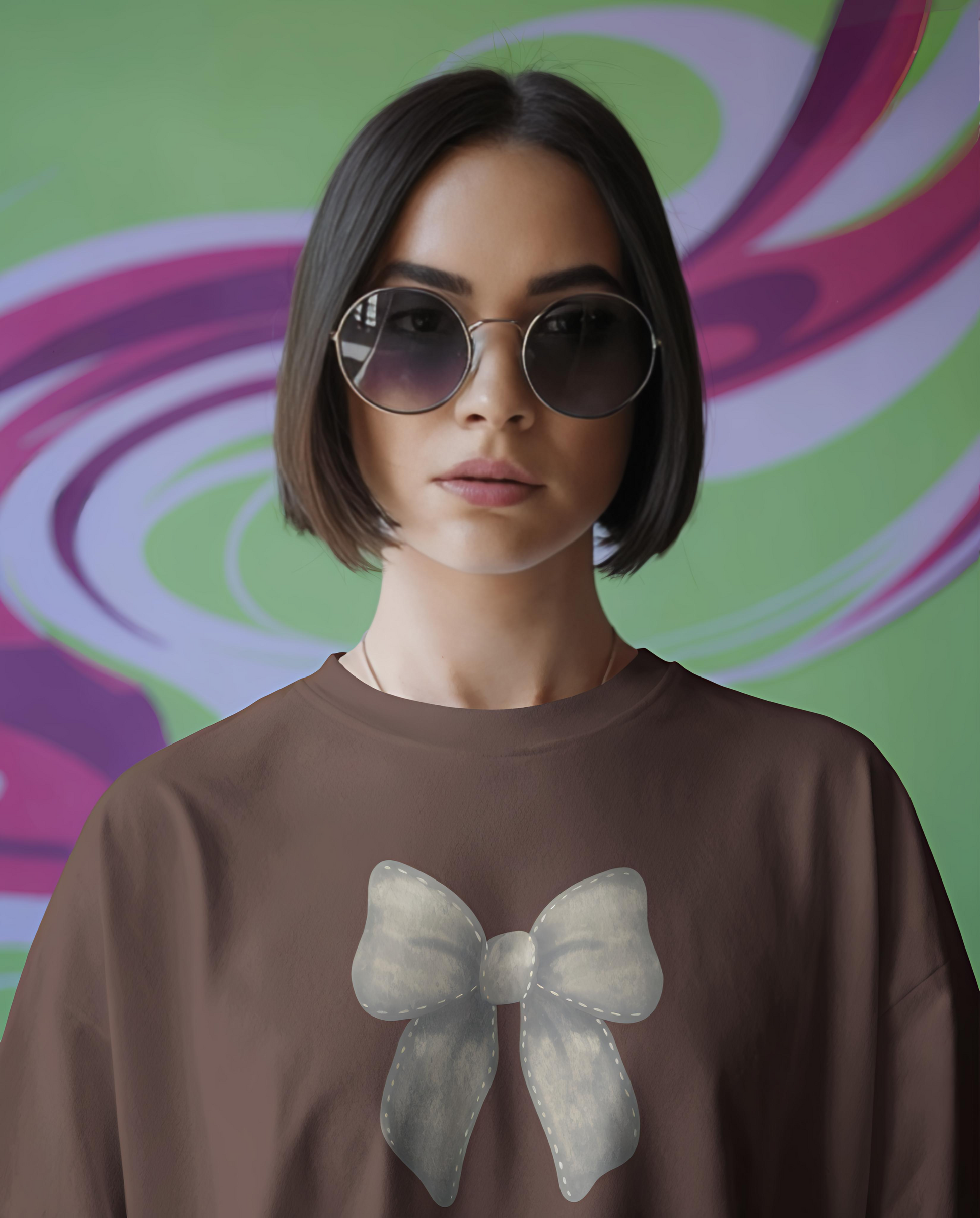 Grey Bow Tee – Chocolate Brown