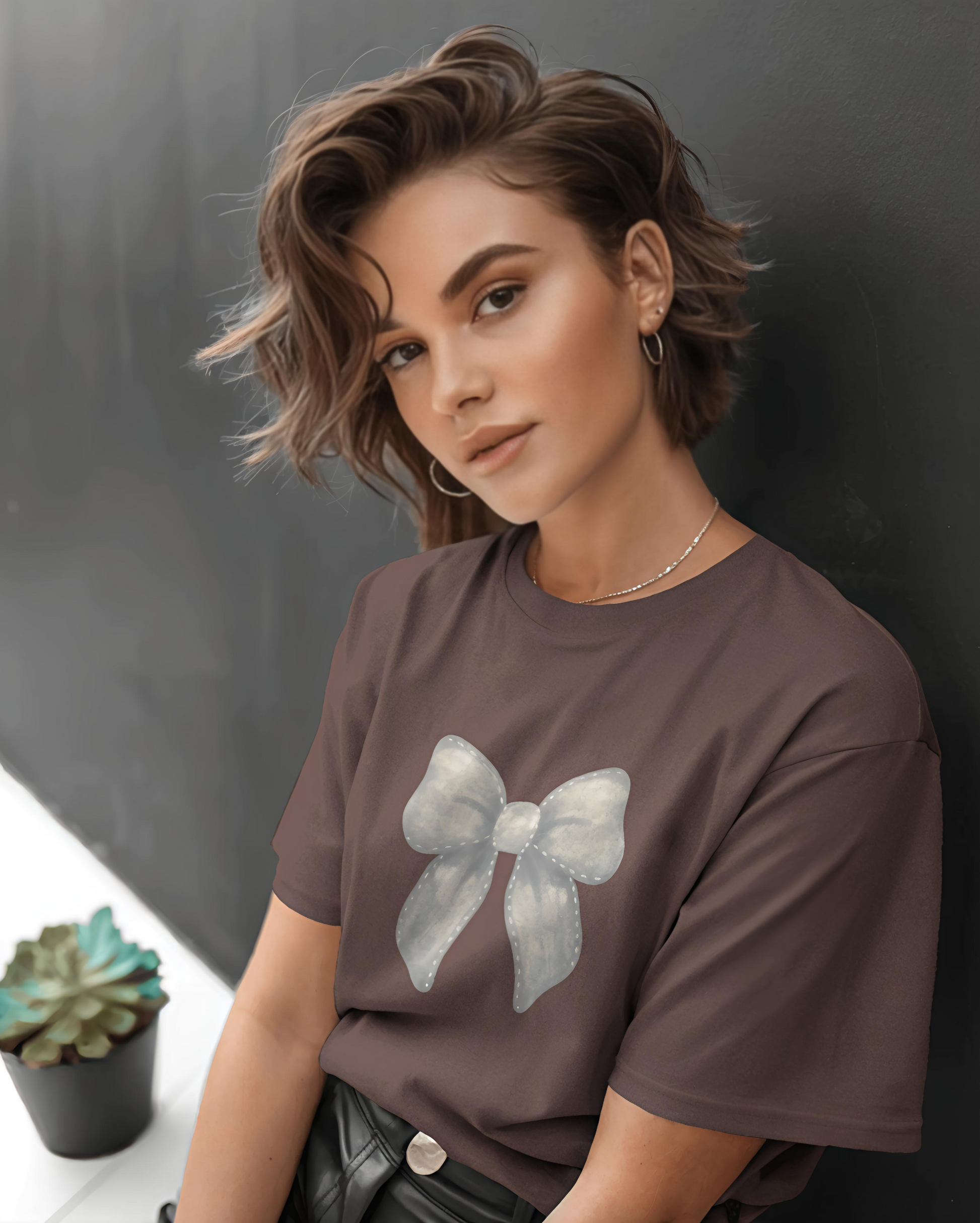 Grey Bow Tee – Chocolate Brown
